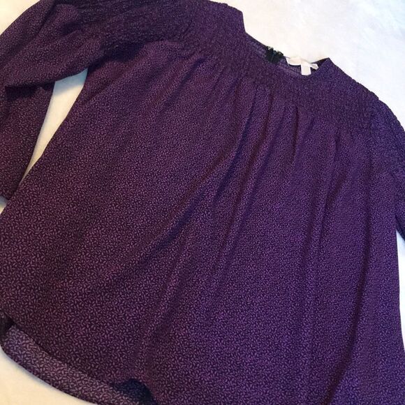 Michael Kors Purple & Black Gathered Bodice Blouse - Picture 2 of 15